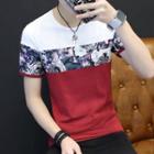 Floral Print Colour Block Short-sleeve T-shirt