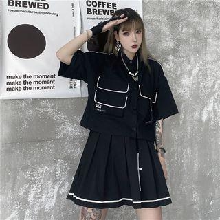 Elbow-sleeve Pocketed T-shirt Black - One Size