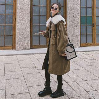 Faux Fur Collar Zip Cargo Coat