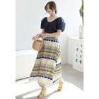 Buckled-waist Pattern Long Skirt