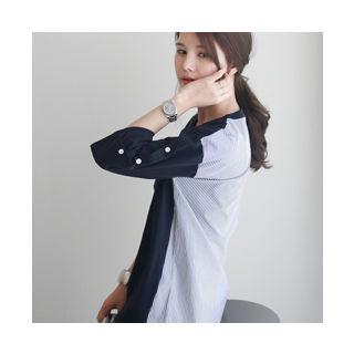 Button-detail Stripe-back Top