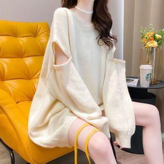 Plain Zip Cutout Sweater