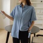 Elbow-sleeve Summer Denim Shirt Blue - One Size