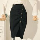 Button-detail Midi Pencil Skirt