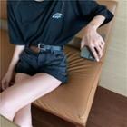 Lettering Short-sleeve T-shirt / High-waist Denim Shorts