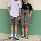 Couple Matching Short-sleeve T-shirt / Plaid Playsuit / Shorts