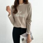 Lace-edge Fleece-lined Letter T-shirt