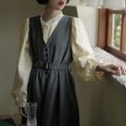 Sleeveless V-neck Tie-waist Maxi Overall Dress