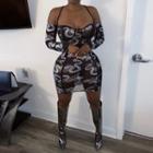 Cold-shoulder Dragon Print Mesh Bodycpn Dress