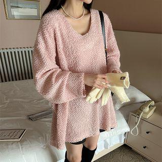 V-neck Boucl  Mini Sweater Dress