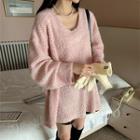 V-neck Boucl  Mini Sweater Dress