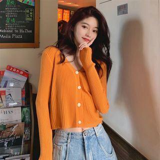 V-neck Plain Striped Long-sleeve Cardigan