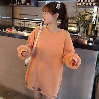 Long-sleeve Distressed Long Pullover