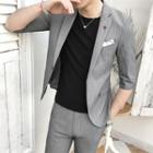 Suit Set: Elbow-sleeve Striped Blazer + Dress Pants