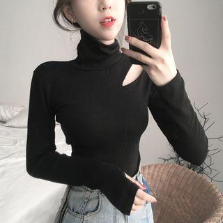 Long-sleeve Turtleneck Cutout Top