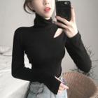Long-sleeve Turtleneck Cutout Top