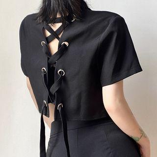 Short-sleeve Tie-back Cutout Cropped Blazer
