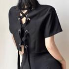 Short-sleeve Tie-back Cutout Cropped Blazer