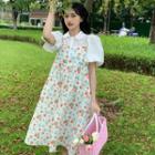 Floral Spaghetti-strap Dress / Peter Pan Collar Puff-sleeve Shirt