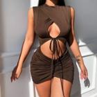 Cut Out Tie-front Sleeveless Mini Bodycon Dress