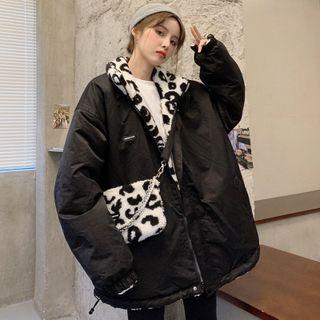 Leopard Print Panel Hooded Zip Jacket
