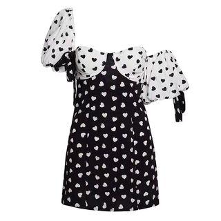 Heart Print Cold Shoulder Swimdress