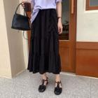 Asymmetric Drawstring Midi A-line Skirt Black - One Size