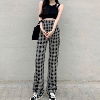 Plaid Ultra High-waist Wide-leg Pants