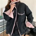 Fleece-lined Denim Jacket Dark Gray - One Size