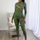 Long-sleeve Tie-dyed Lace-up Jumpsuit
