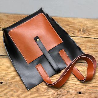 Color Block Genuine Leather Tote Bag
