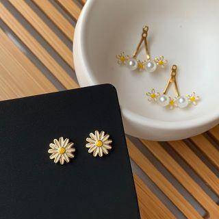 Alloy Flower Faux Pearl Swing Earring 1 Pair - Alloy Flower Faux Pearl Swing Earring - One Size