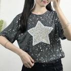 Sequined Star Print Short-sleeve T-shirt