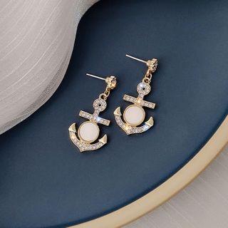 Rhinestone Anchor Dangle Earring 1 Pair - E2070 - Silver - Anchor - One Size