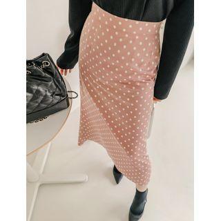 Band-waist Dotted Satin Swing Skirt