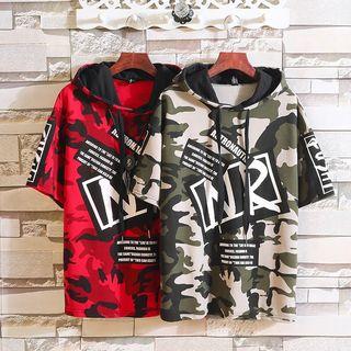 Elbow-sleeve Camo Print Hoodie