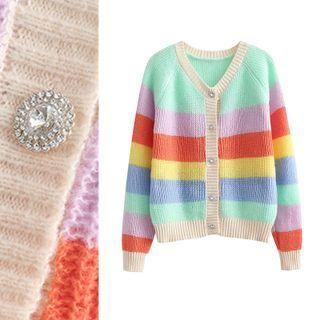 Striped Cardigan H518 - Stripe - Light Purple & Tangerine & Yellow - One Size