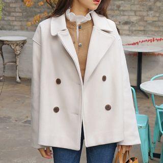 Double-breasted Long-sleeved Woolen Coat