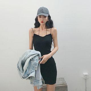 Spaghetti Strap Mini Sheath Dress Black - One Size