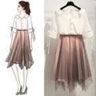 Set: Elbow-sleeve Shirt + Overlay A-line Skirt