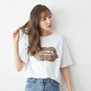 Short-sleeve Lip Print T-shirt White - One Size