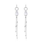 Fashion Simple Geometric Imitation Pearl Tassel Earrings With Cubic Zirconia Silver - One Size