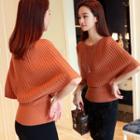 Elbow-sleeve Ribbed Sweater