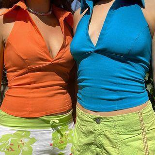 Sleeveless Collar Halter Neck Top