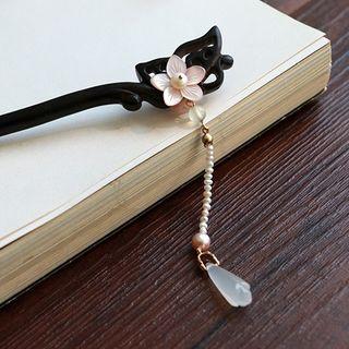 Retro Faux Pearl Flower Wooden Hair Stick As Shown In Figure - One Size