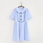 Bow Embroidered Short-sleeve Collared Pleated Dress