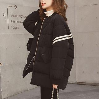 Contrast-trim Padded Zip-up Coat
