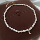 Bead Alloy Pendant Freshwater Pearl Necklace White & Gold - One Size