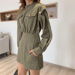 Long-sleeve A-line Mini Cargo Dress