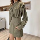 Long-sleeve A-line Mini Cargo Dress